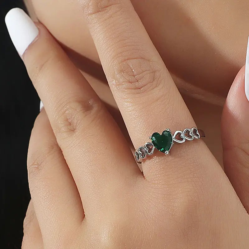 Emerald Heart Rhinestone Ring-Choose Size