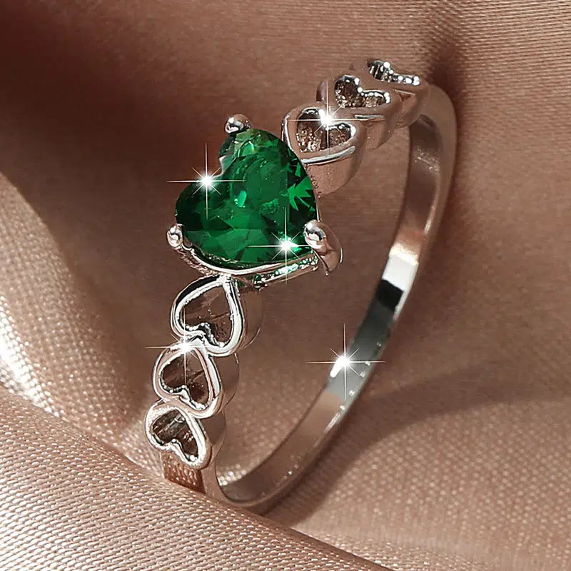 Emerald Heart Rhinestone Ring-Choose Size