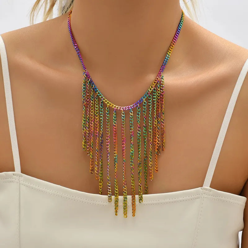 Rainbow Tassel Short Necklace