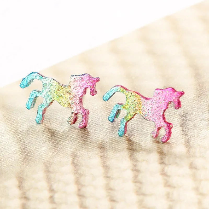 Small Glittery Unicorn Shaped Stud Earrings