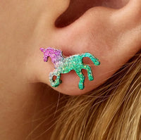 Small Glittery Unicorn Shaped Stud Earrings