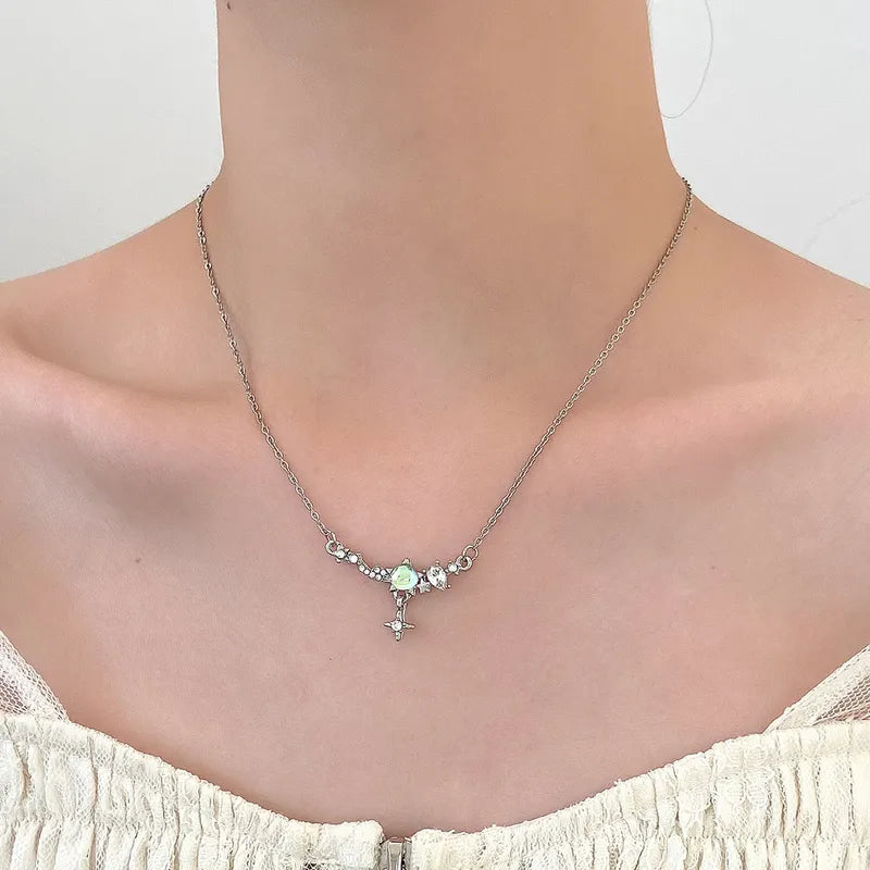Dainty Opal and Star Dangle Necklace