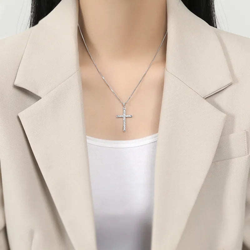 Steel Cross Necklace with Rhinestones-Choose Color