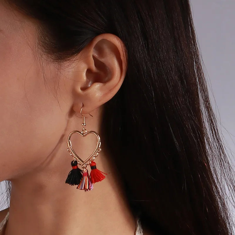 Heart Shaped Earrings with Tassels-Choose Color