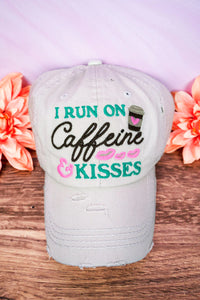 Distressed I Run On Caffeine and Kisses Hat
