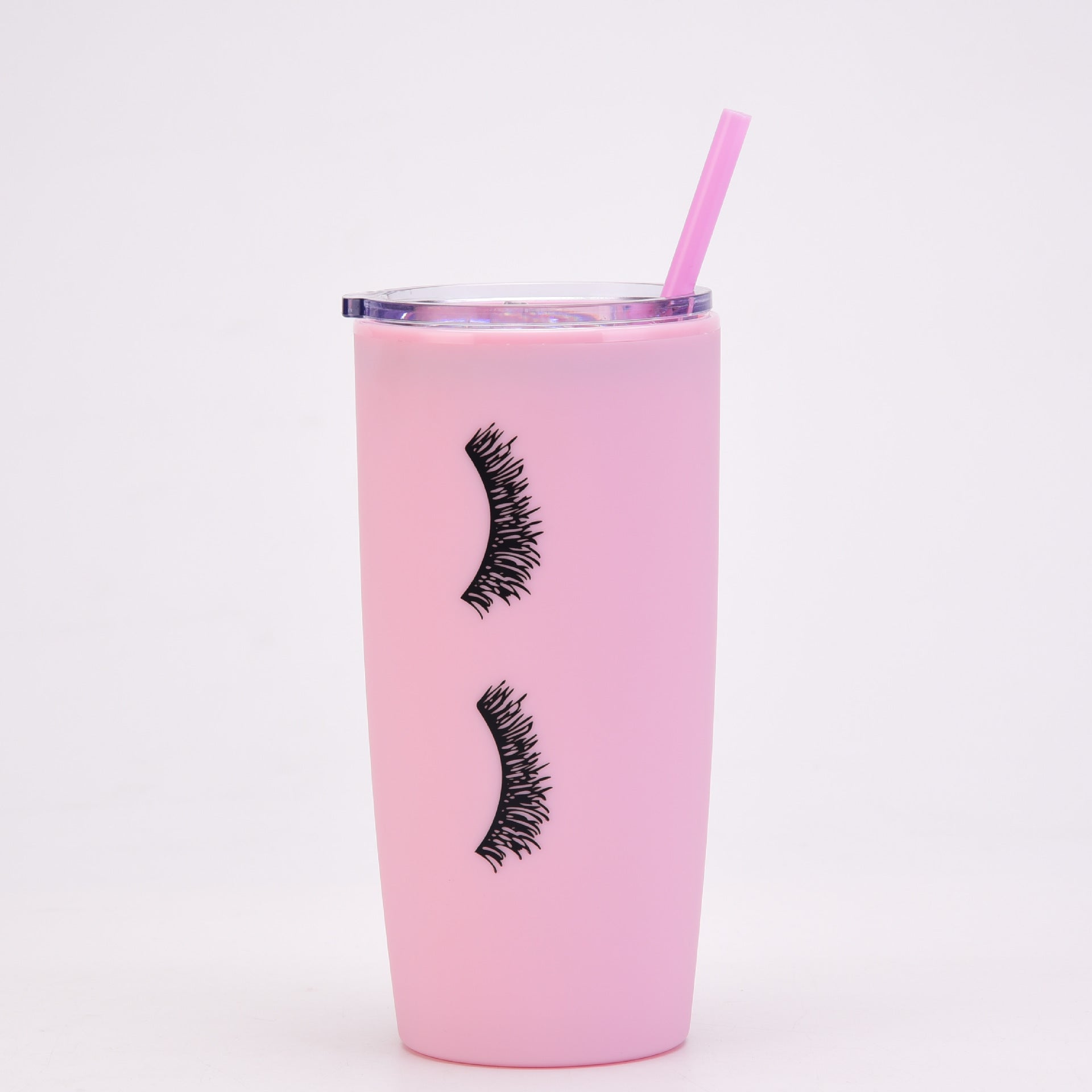 Pink Eyelash Tumbler with Straw