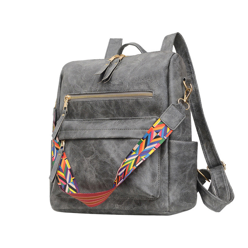 Large Faux Leather Backpack Purse with Aztec Strap-Choose Color