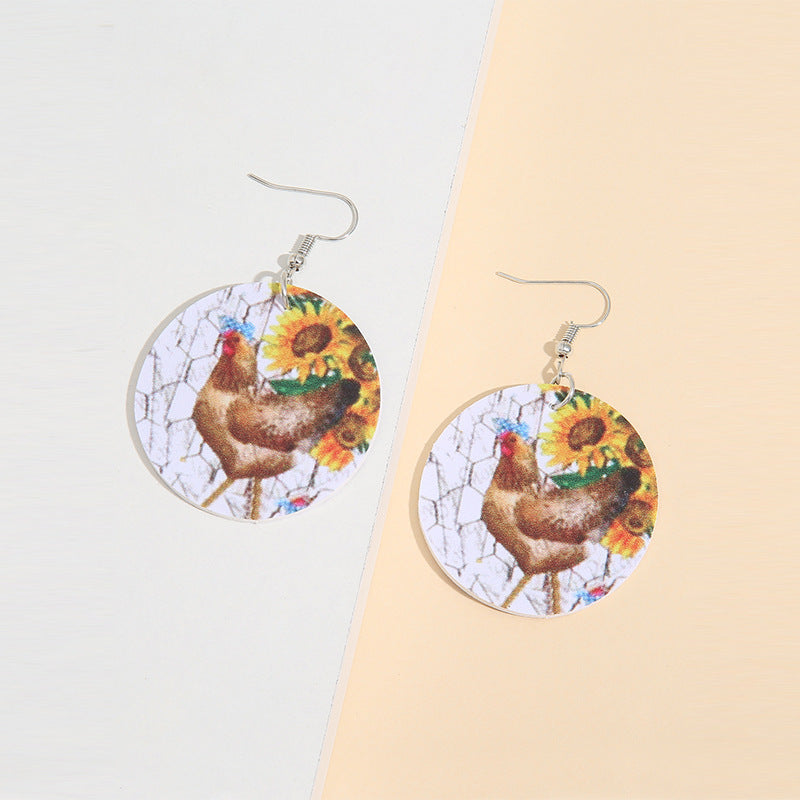 Leather Chicken Print Earrings