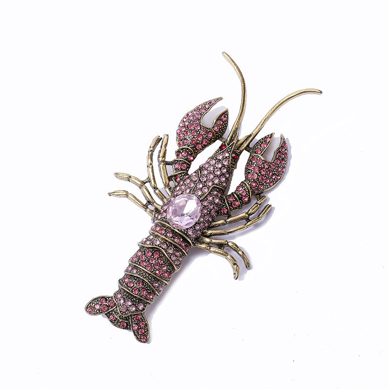 Rhinestone Encrusted Lobster Brooch Pin