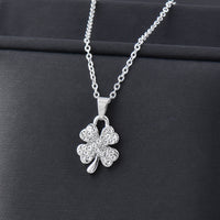 Four Leaf Clover Stainless Steel Rhinestone Encrusted Short Necklace
