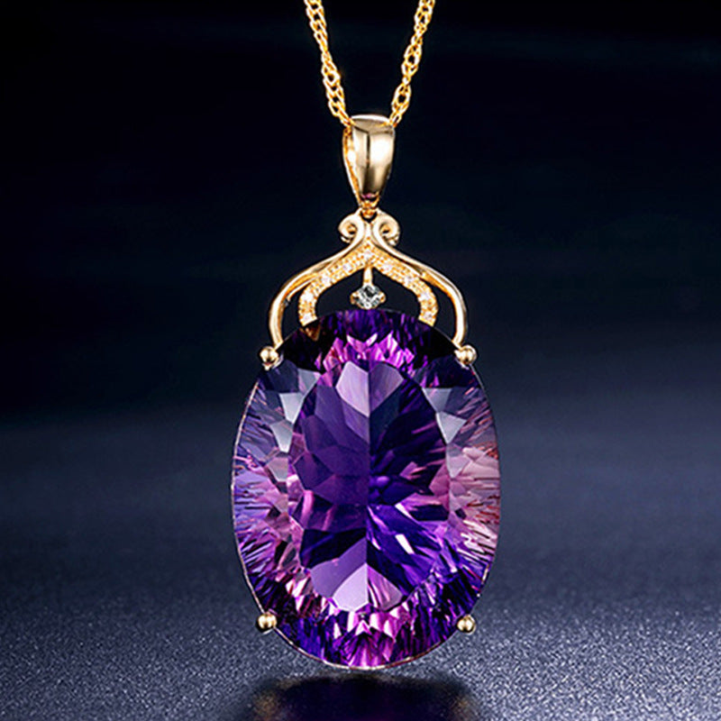 Gorgeous Purple Rhinestone Pendant Short Necklace