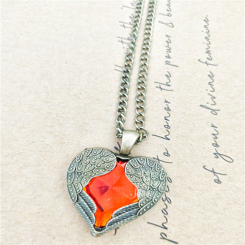 Vintage Inspired Winged Heart Mid Length Necklace