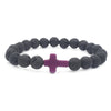 Stone Cross & Lava Bead Stretch Bracelet-Choose Color