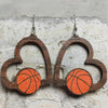 Sports Themed Heart Lightweight Wooden Earrings-Choose Style