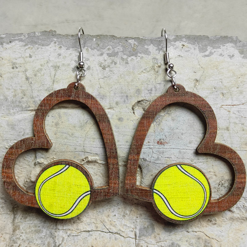 Sports Themed Heart Lightweight Wooden Earrings-Choose Style
