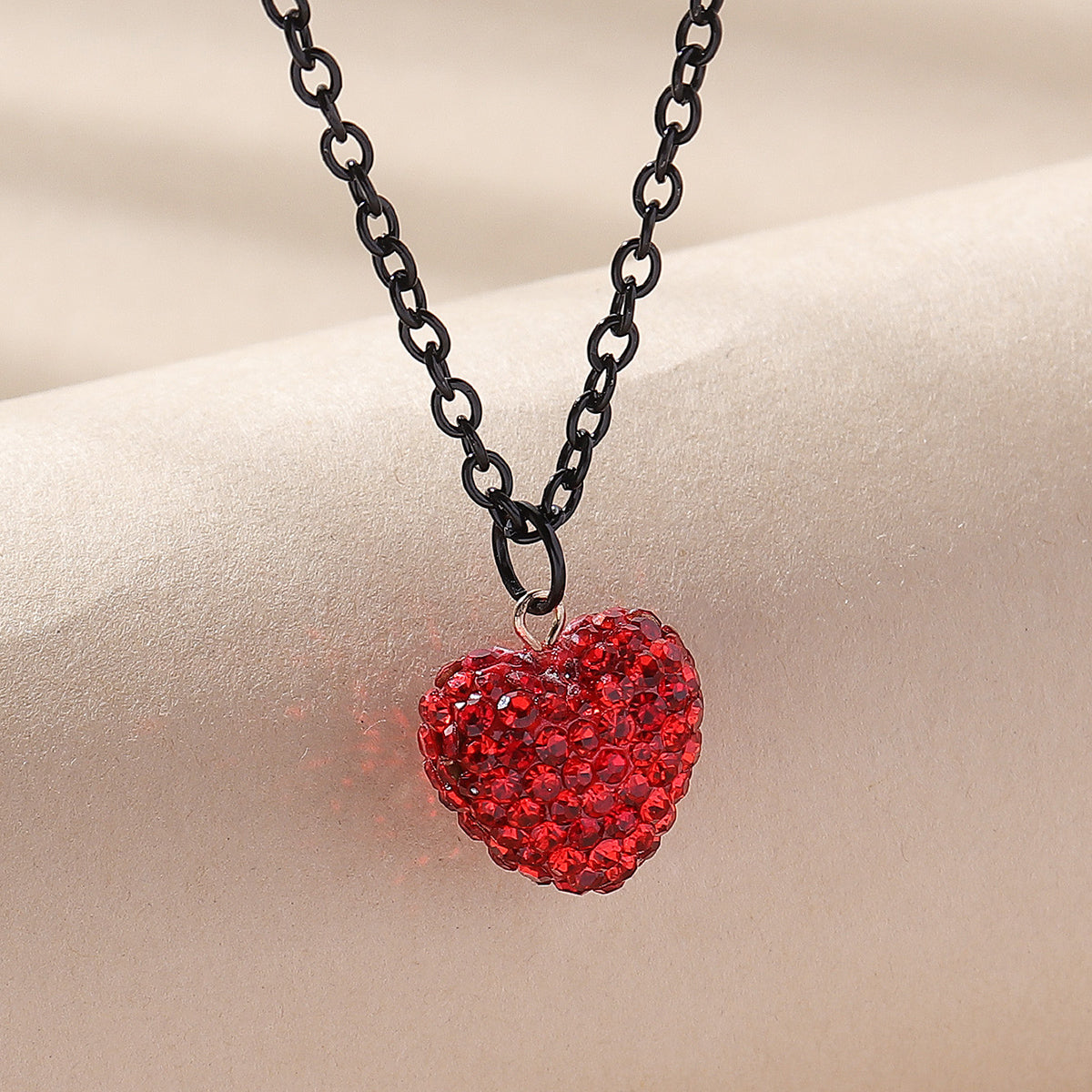 Rhinestone Encrusted Heart Short Necklace-Choose Color