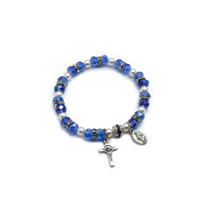 Cross and Virgin Mary Medallion Stretch Bracelets-Choose Color