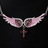 Rhinestone Angel Wing Cross Necklace-Choose Color
