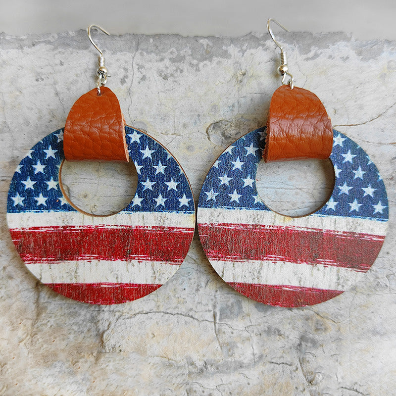 Lightweight Wooden and Leather Distressed Flag Earrings