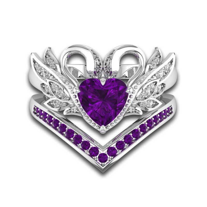 Swan Heart Purple Ring Set-Select Size
