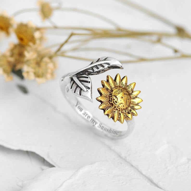 You Are My Sunshine Adjustable Opening Sunflower Ring