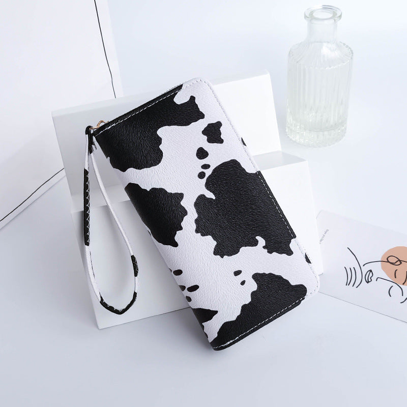 Cow Print Zipper Wallet with Wristlet Strap