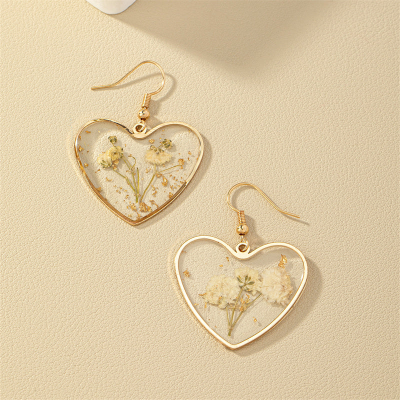 Acrylic Heart Pressed Flower Earrings