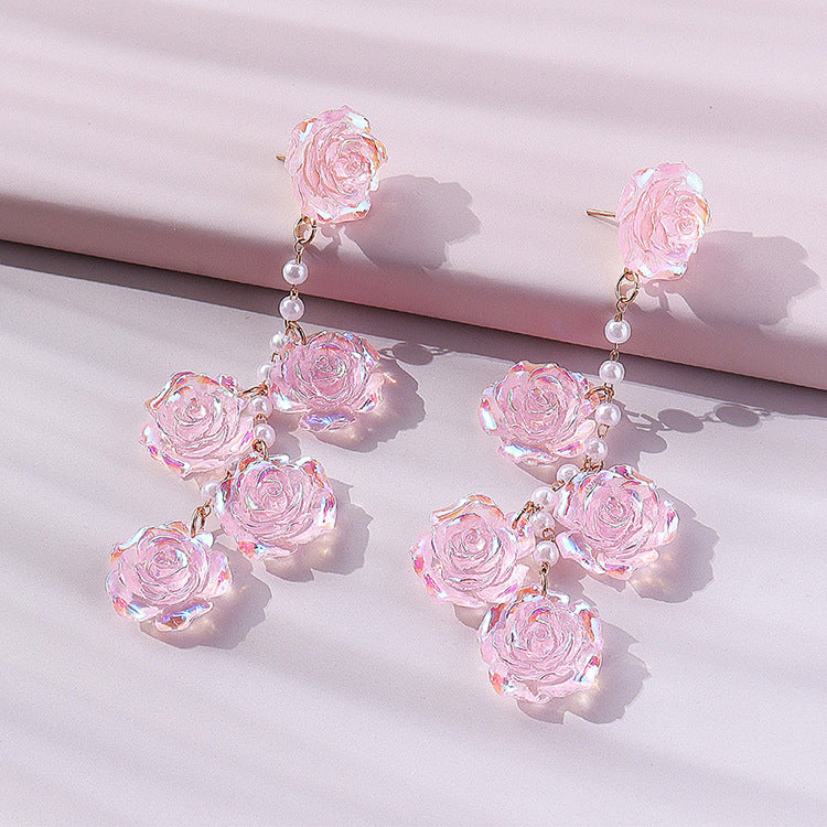 Acrylic Rose Dangle Earrings