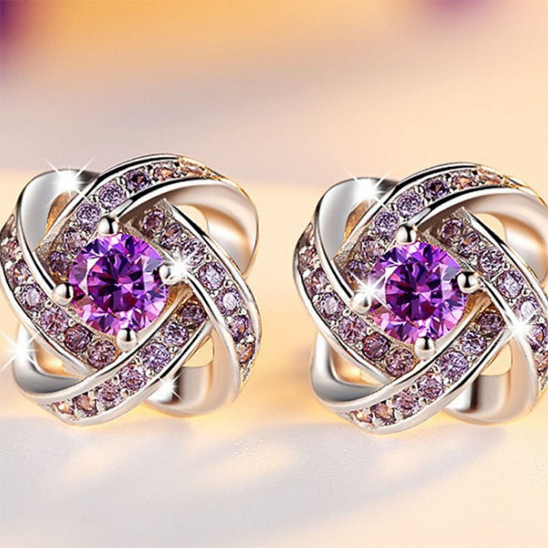 Purple Swirl Flower Rhinestone Stud Earrings