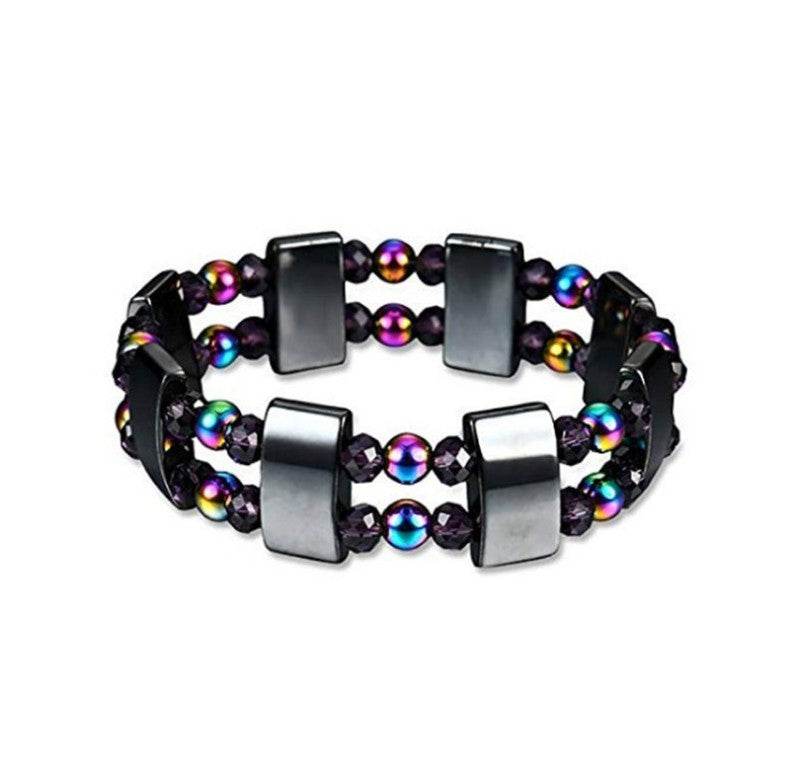 Black Stretchy Bracelet with Metallic Oil Spill Bead Accents