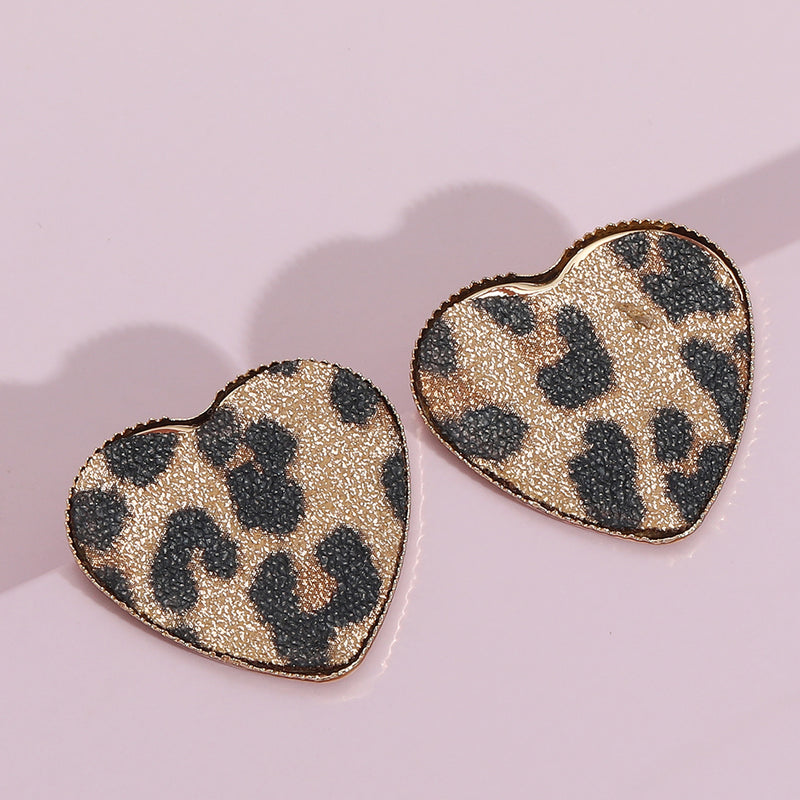 Leopard Print Heart Shaped Stud Earrings