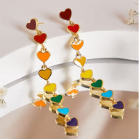 Long dangle multi colored heart post earrings