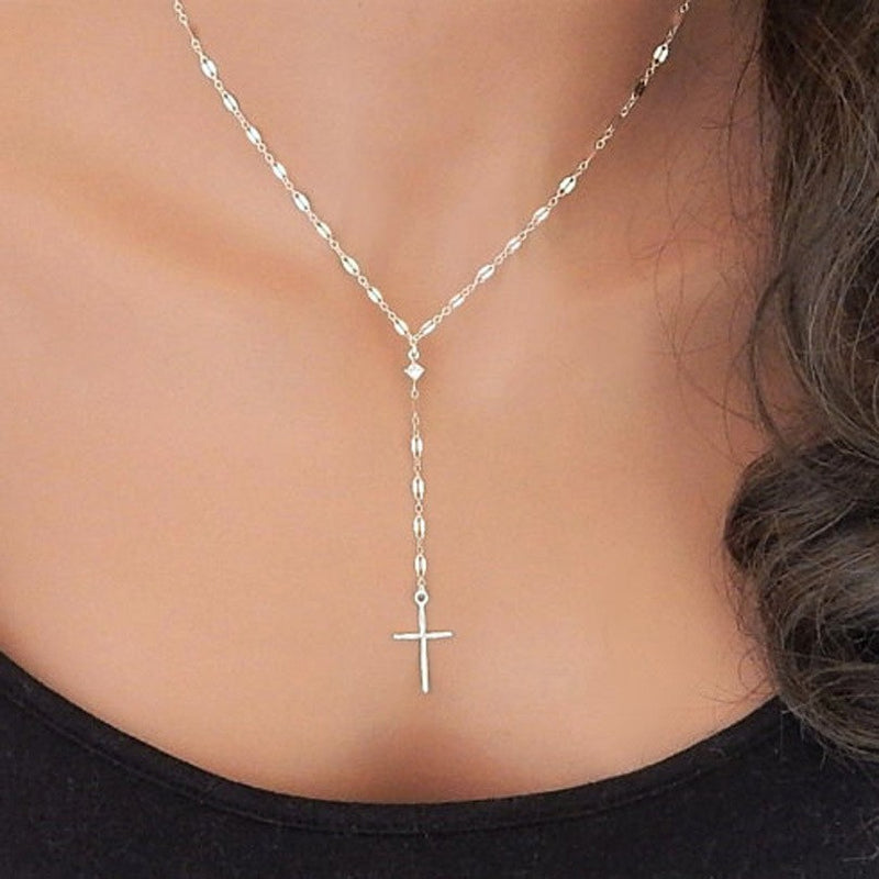 Dainty Silver Cross Y Necklace