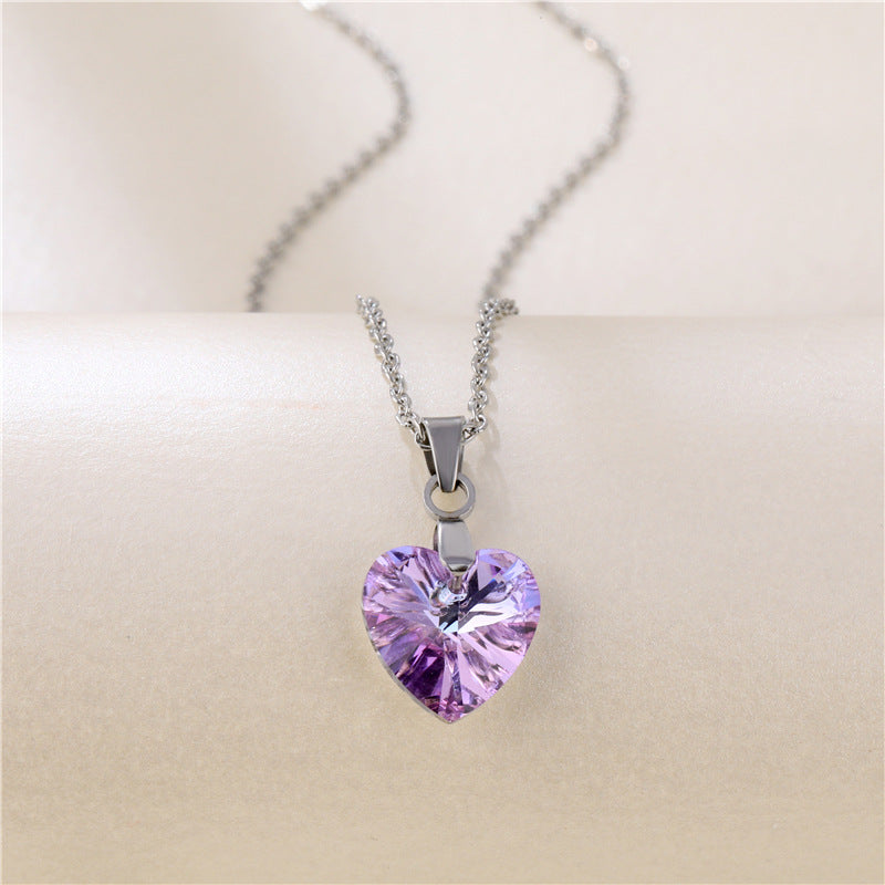 Purple Heart Short Rhinestone small necklace