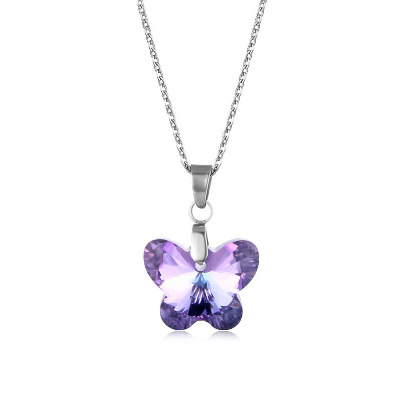 Purple Butterfly Short Rhinestone Necklace