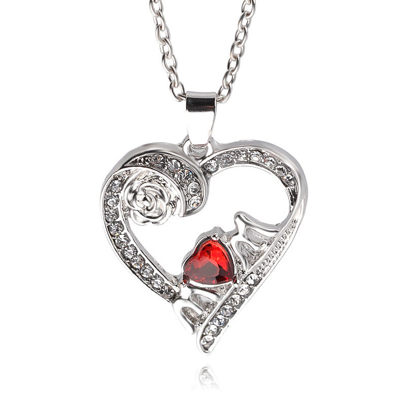 Mom Red Heart Pendant Necklace