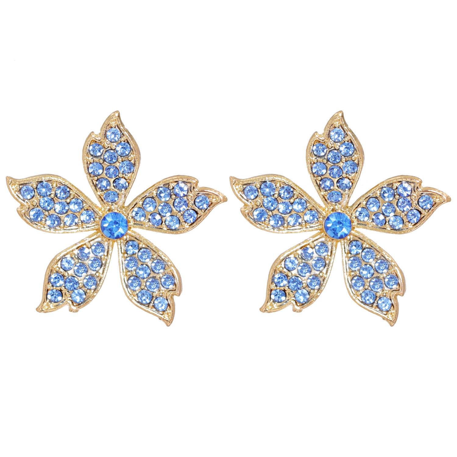 Blue Rhinestone Flower Post Earrings