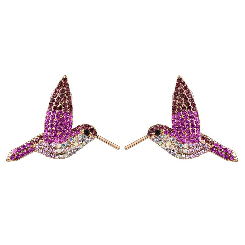 Purple Rhinestone Hummingbird Earrings