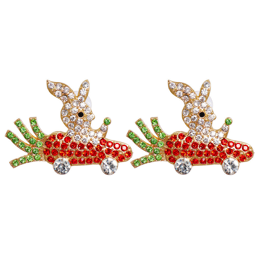 Large Rhinestone Encrusted Bunny Carrot Earrings