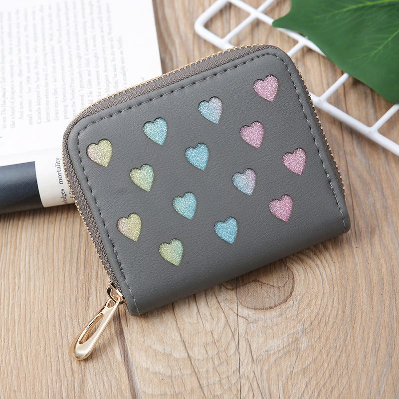 Small Glitter Heart Faux Leather Zip Around Wallets-Choose Color