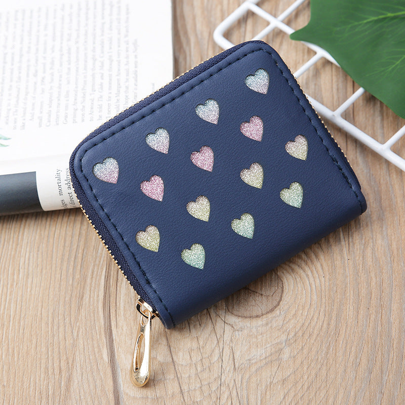 Small Glitter Heart Faux Leather Zip Around Wallets-Choose Color