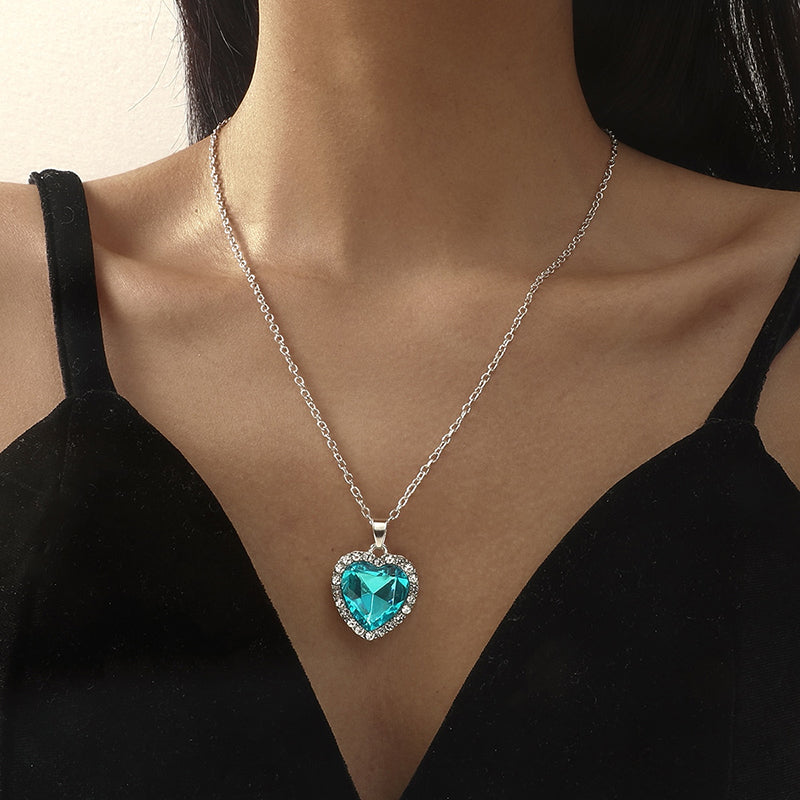 Icy Blue Heart Short Necklace
