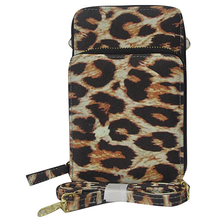 Leopard Print Faux Leather Crossbody Wallet/Clutch Bag