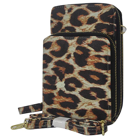 Leopard Print Faux Leather Crossbody Wallet/Clutch Bag