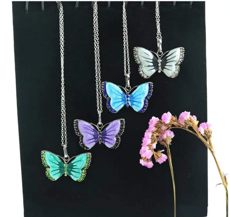 Vintage Inspired Rhinestone Butterfly Short Necklace-Choose Color