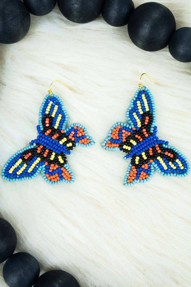 Blue Butterfly Seed Bead Earrings