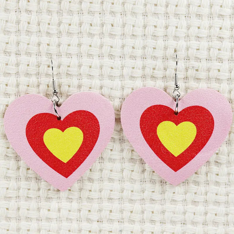 Multi Colored Leather Heart Shaped Earrings