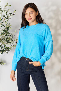 Zenana Round Neck Long Sleeve Sweater with Pocket