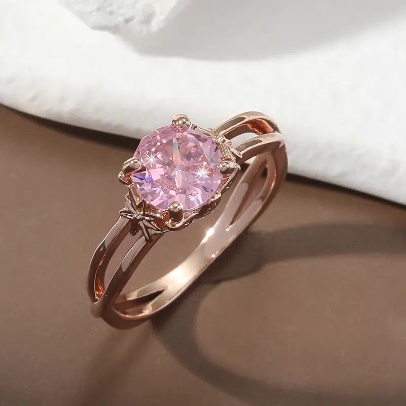 Pink Rhinestone Rose Gold Ring-Select Size