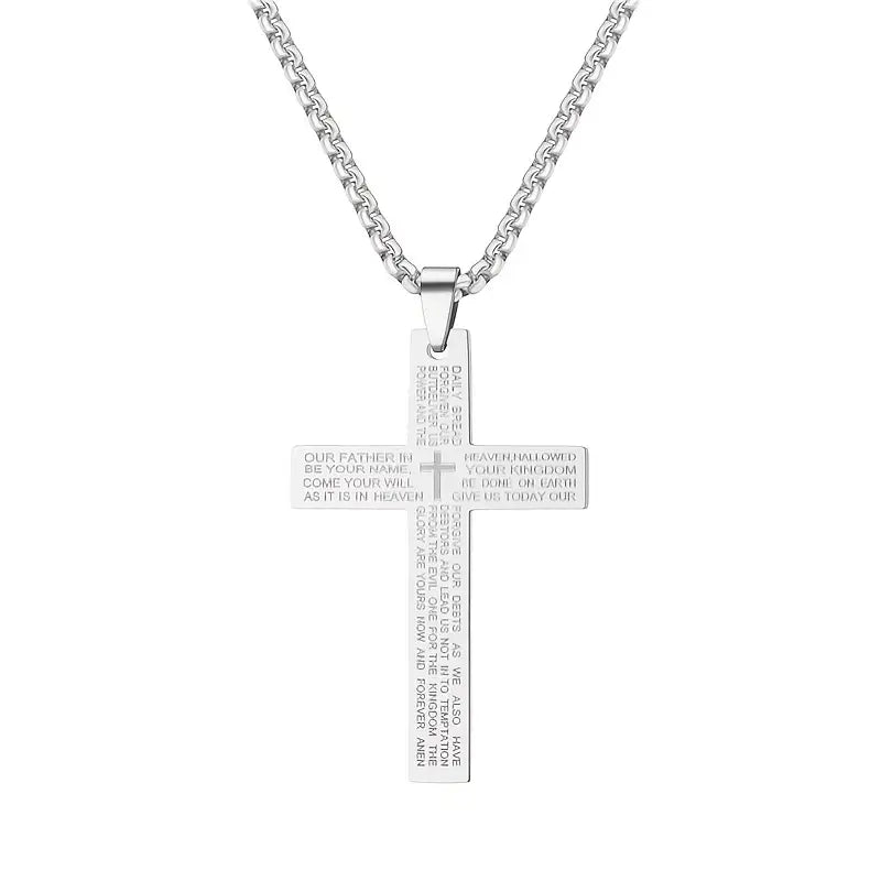Lord's Prayer Cross Pendant Necklace-Choose Color